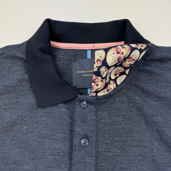 Guide London Polo Shirt Size Large Blue Hidden Skull Print Smart Polo Golf - Picture 11 of 11